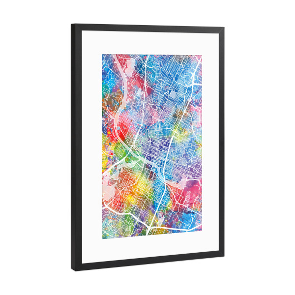 Poster mit Rahmen Schwarz (Metallic) "Austin map watercolor" artboxONE - Städte,Reise,Städte / Weitere,Kartografie