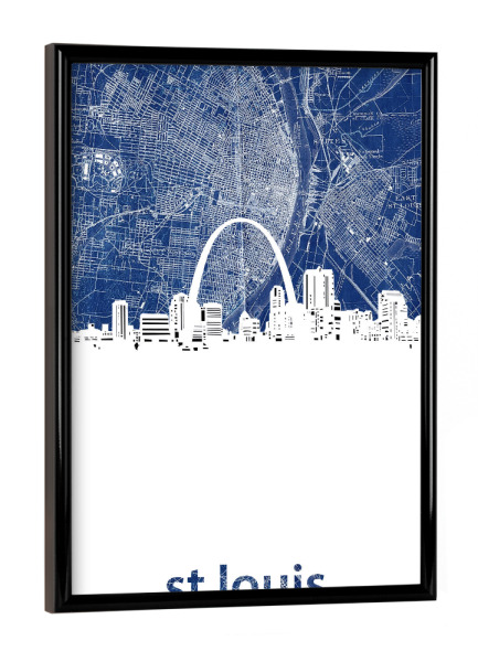 Poster mit schwarzem Rahmen "St louis skyline map blue" artboxONE - Städte,Architektur,Kartografie