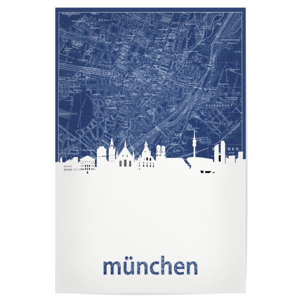 Poster 30x20 cm "Munich skyline map blue" artboxONE - Städte,Städte / München,Architektur,Kartografie