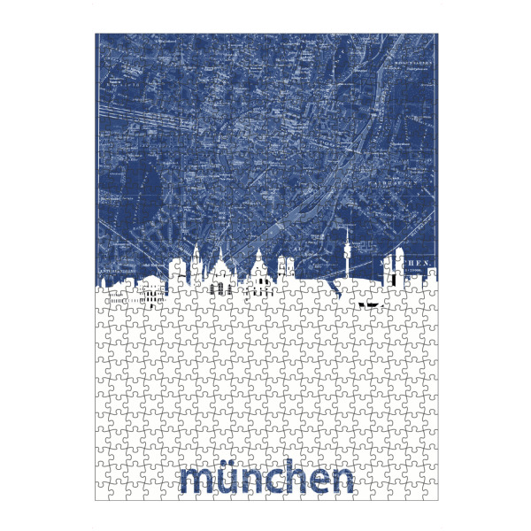 Puzzle Ravensburger "Munich skyline map blue" artboxONE - Städte,Städte / München,Architektur,Kartografie