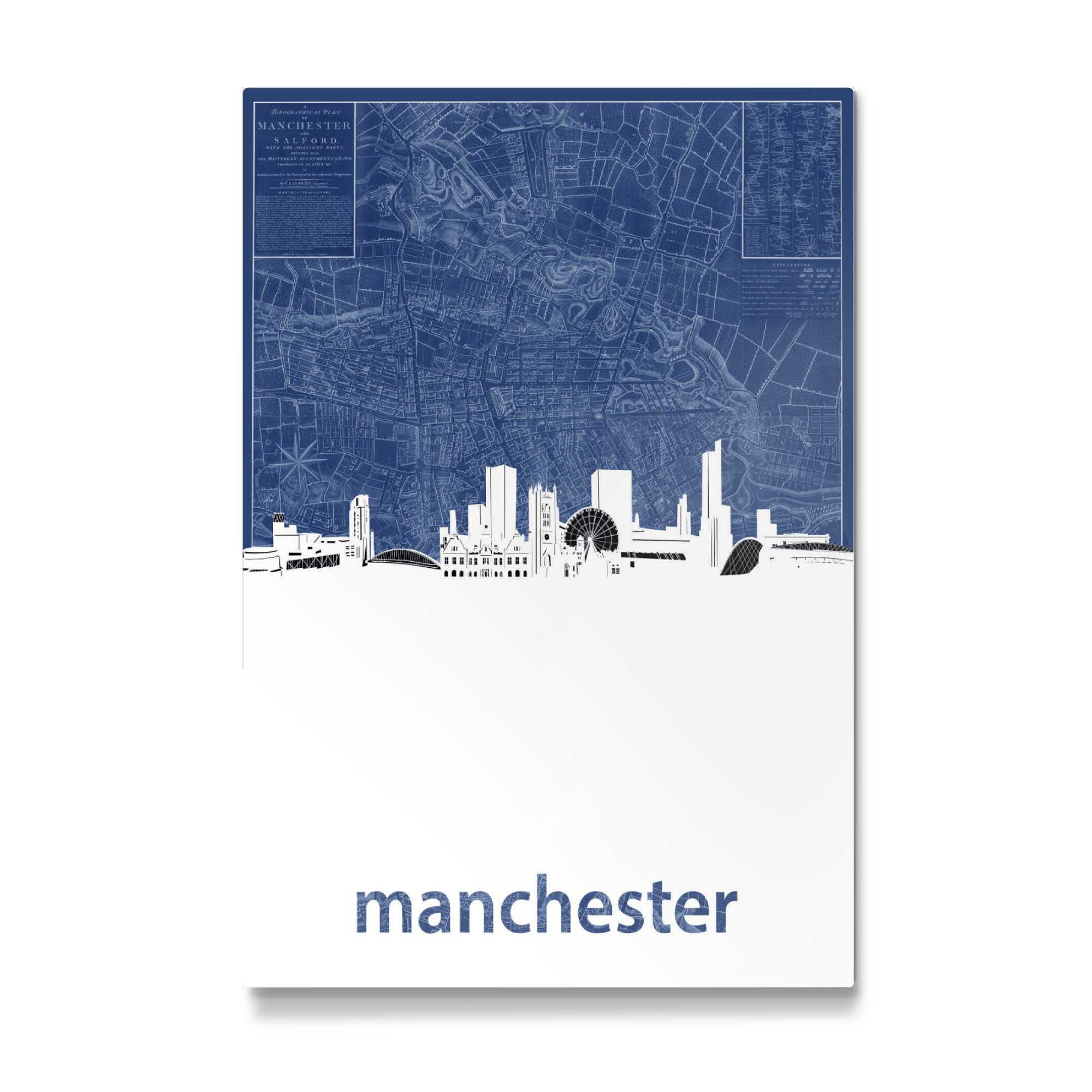 Galerie-Print "Manchester skyline map blue" 75x50 cm artboxONE