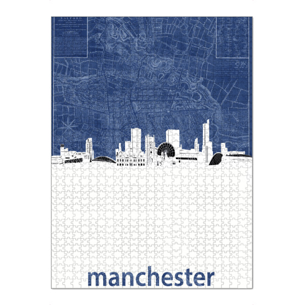 Puzzle Ravensburger "Manchester skyline map blue" artboxONE - Städte,Architektur,Kartografie