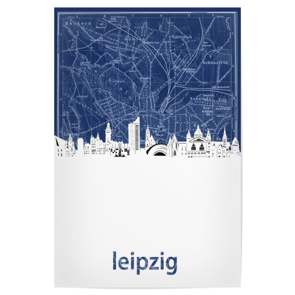 Poster "Leipzig skyline map blue" artboxONE - Städte,Architektur,Kartografie