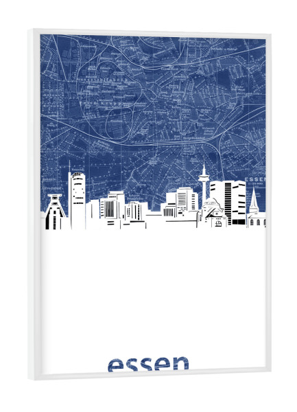 Poster mit weißem Rahmen "Essen skyline map blue" artboxONE - Städte,Architektur,Kartografie