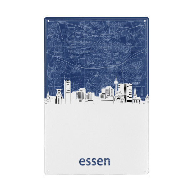 Metall Poster "Essen skyline map blue" artboxONE - Städte,Architektur,Kartografie