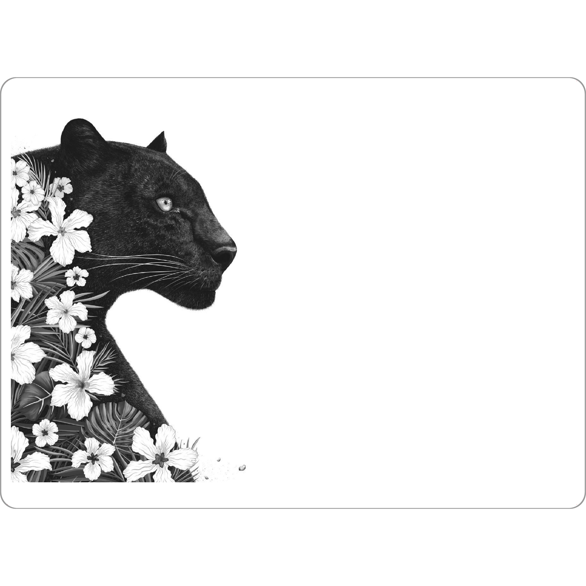 Tischset "Panther with flowers" artboxONE - Natur,Floral,Tiere,Schwarzweiß - Panther,Cat,Black and white,Flowers,Animal - Bild panther