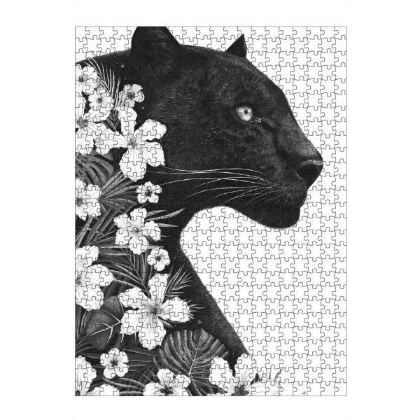 Puzzle Ravensburger "Panther with flowers" artboxONE - Natur,Floral,Tiere,Schwarzweiß - Panther,Cat,Black and white,Flowers,Animal - Bild panther