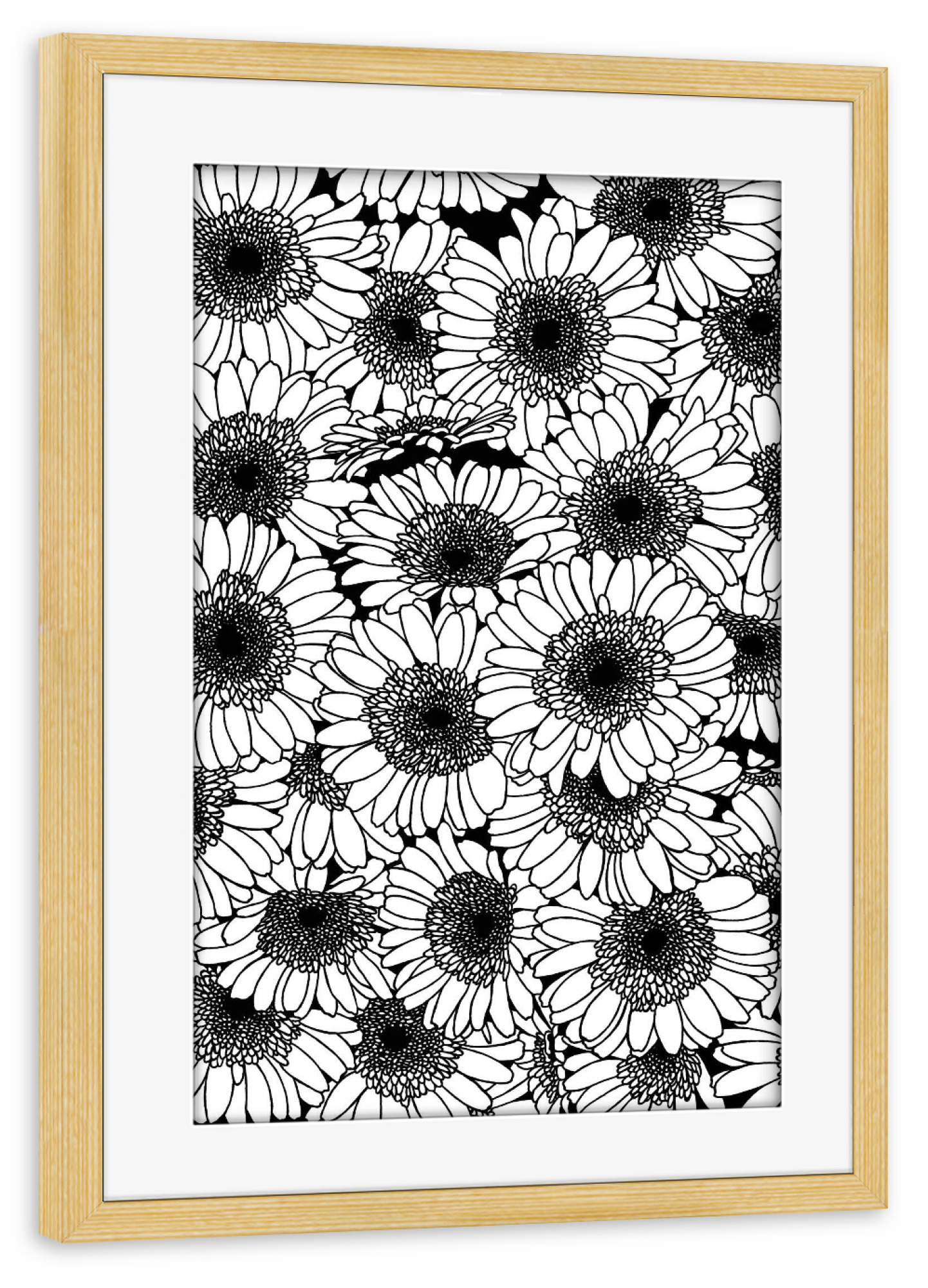 Poster mit Rahmen kiefer "Gerbera INK" artboxONE - Floral,Schwarzweiß