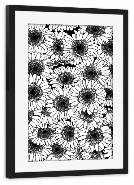 Poster mit Rahmen schwarz "Gerbera INK" artboxONE - Floral,Schwarzweiß