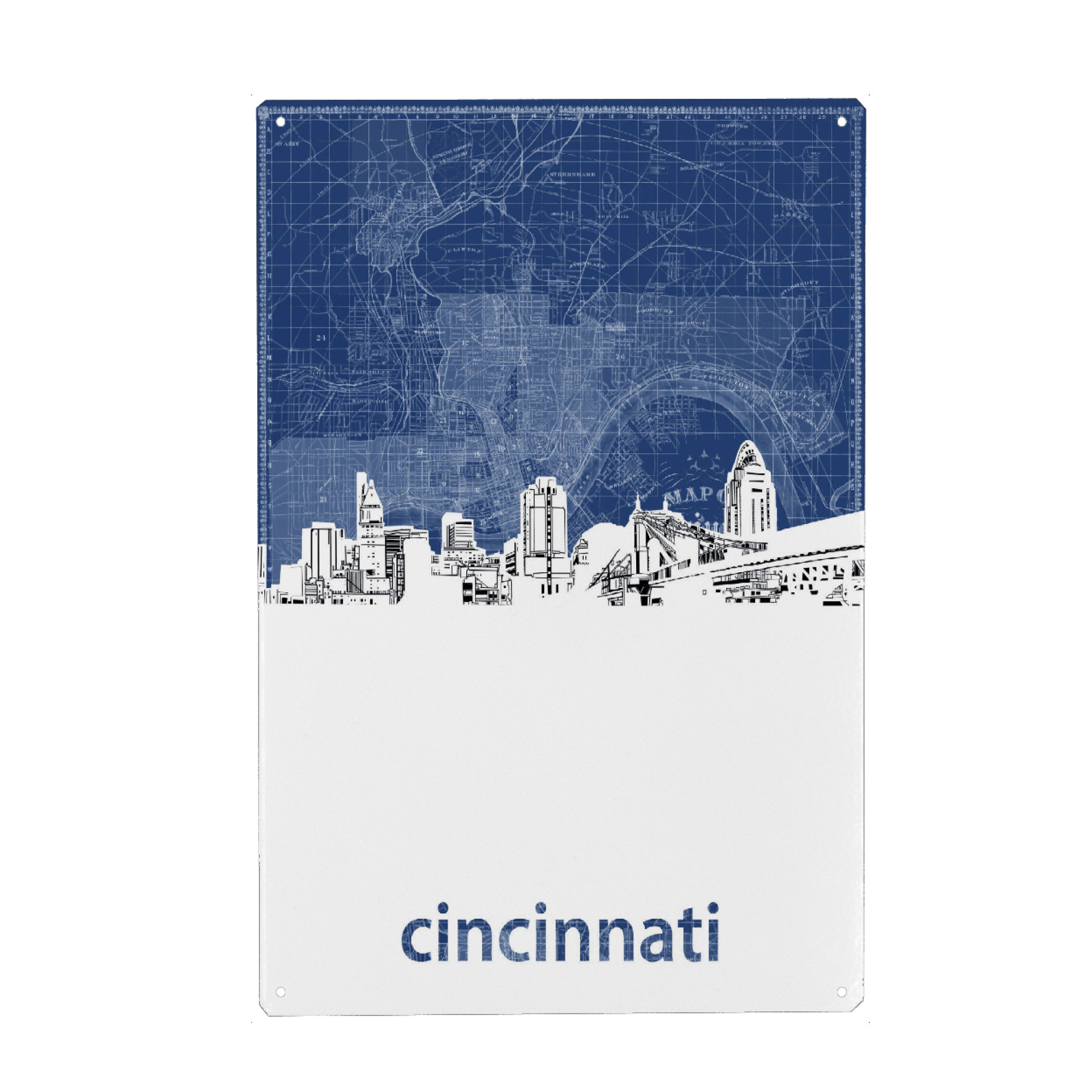 Metall Poster "Cincinnati skyline map blue" artboxONE - Städte,Architektur,Kartografie