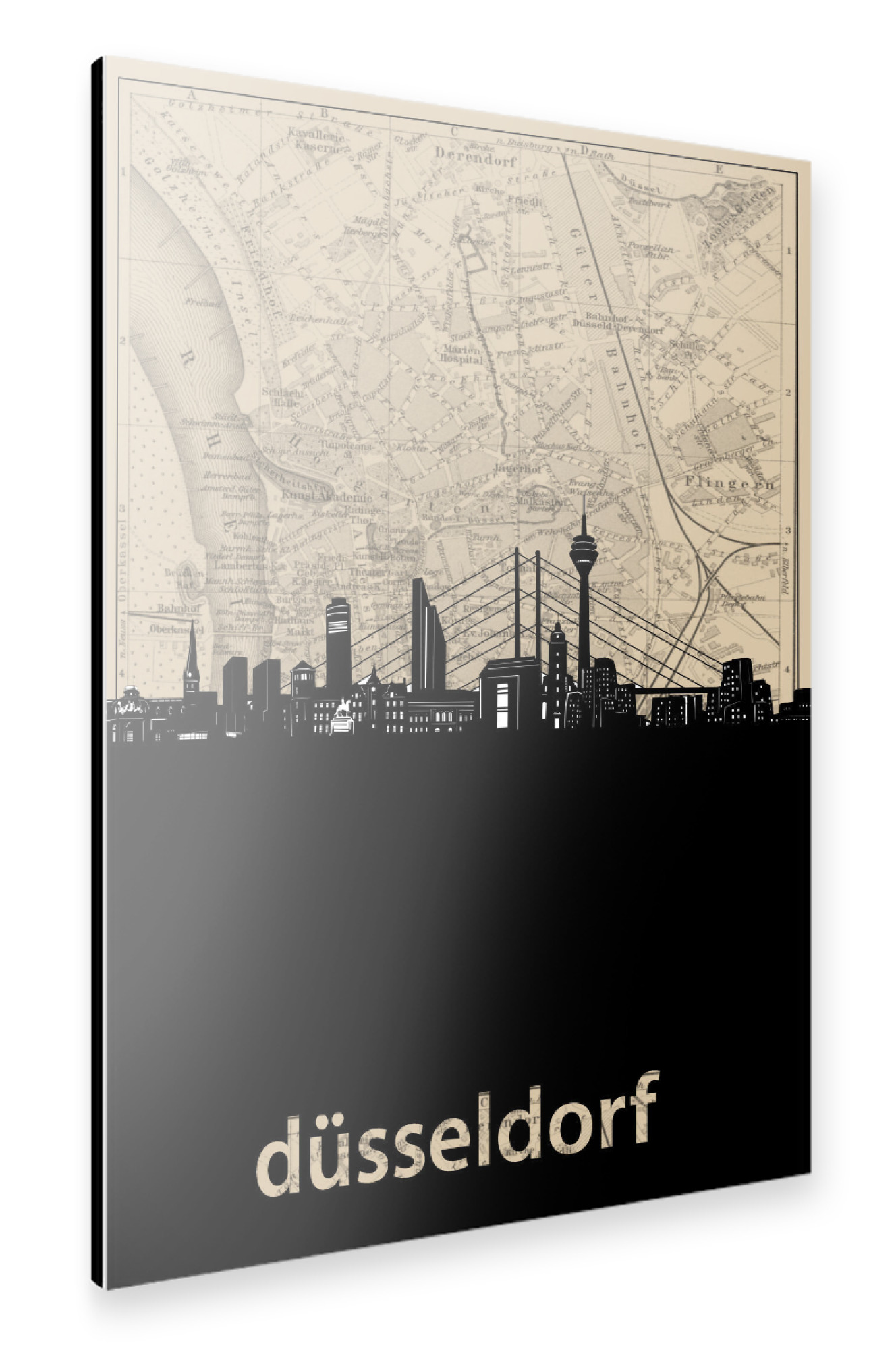 Alu-Dibond "Dusseldorf skyline map" 30x20 cm artboxONE