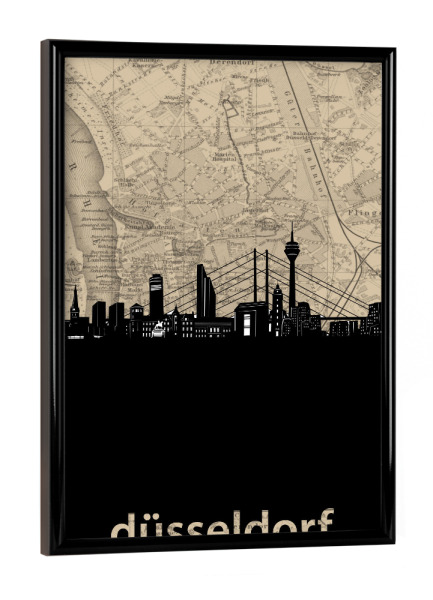 Poster mit schwarzem Rahmen "Dusseldorf skyline map" artboxONE - Städte,Reise,Architektur,Städte / Düsseldorf,Kartografie