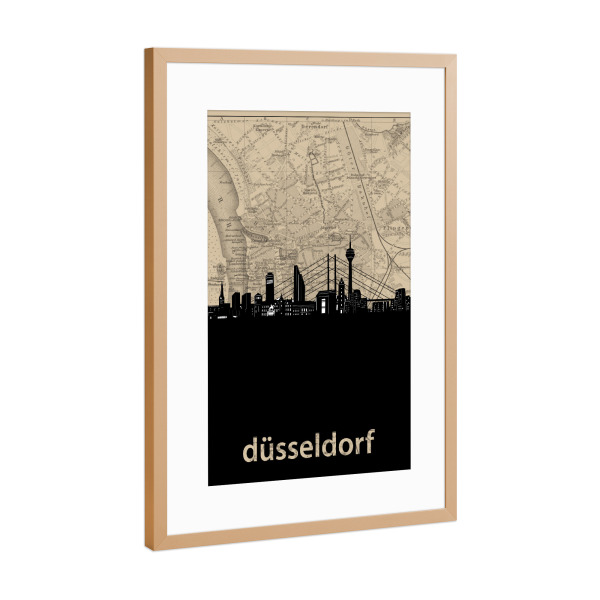 Poster mit Rahmen Kupfer "Dusseldorf skyline map" artboxONE - Städte,Reise,Architektur,Städte / Düsseldorf,Kartografie