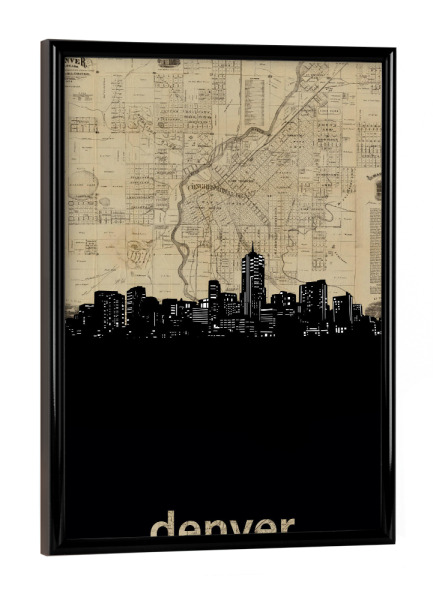 Poster mit schwarzem Rahmen "Denver skyline map" artboxONE - Städte,Reise,Architektur