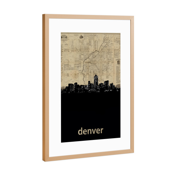 Poster mit Rahmen Kupfer "Denver skyline map" artboxONE - Städte,Reise,Architektur
