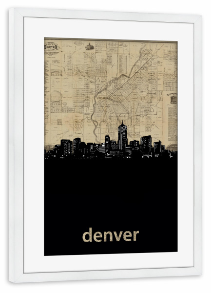 Poster mit Rahmen weiß "Denver skyline map" artboxONE - Städte,Reise,Architektur