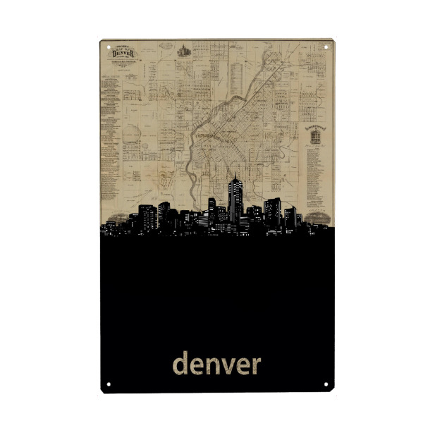 Holzbild "Denver skyline map" artboxONE - Städte,Reise,Architektur