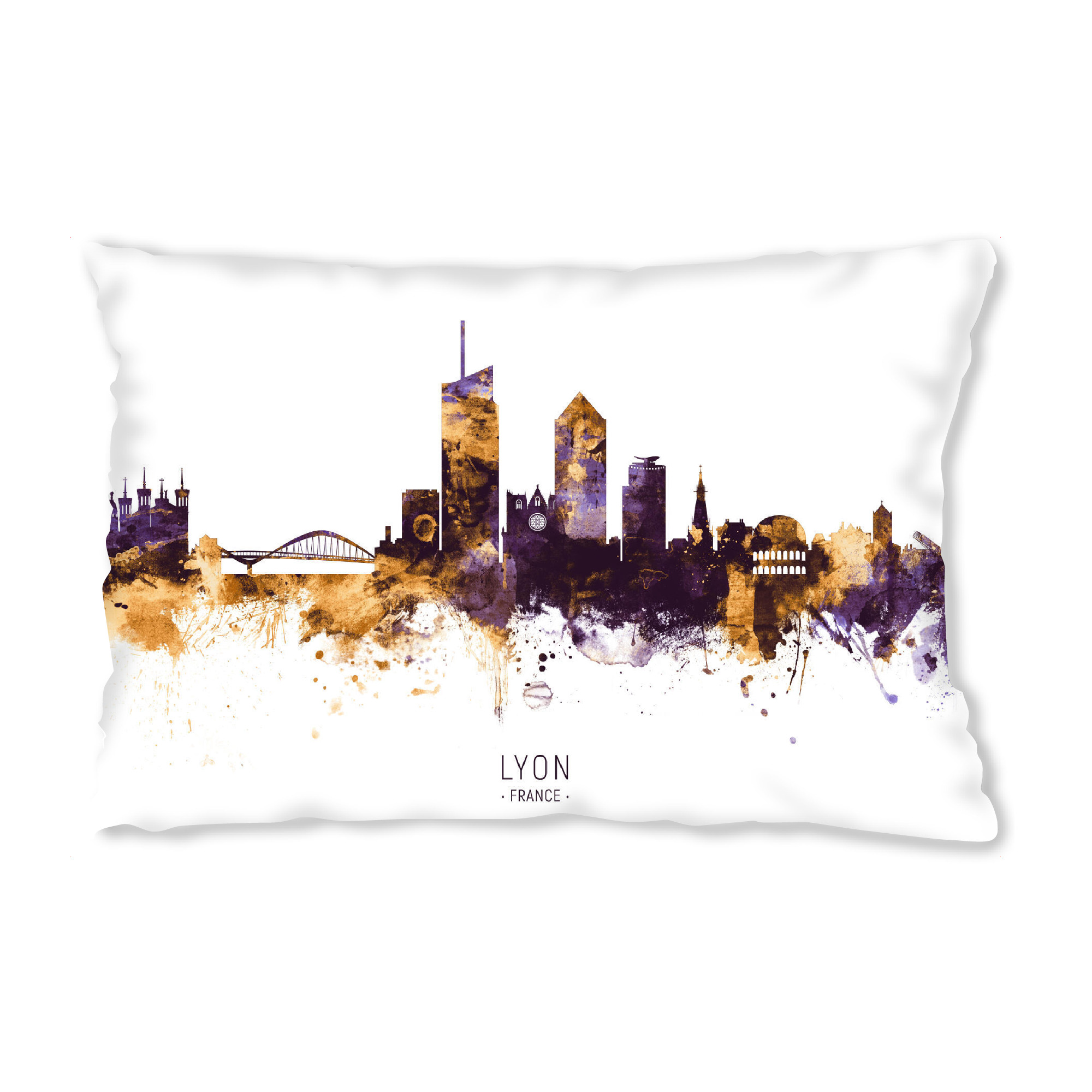 Design-Kissen "Lyon France Skyline PurpleGold" artboxONE - Städte - Lyon,France,Skyline,Cityscape,Stadtbild,Watercolor,Europe,City - Bild lyon