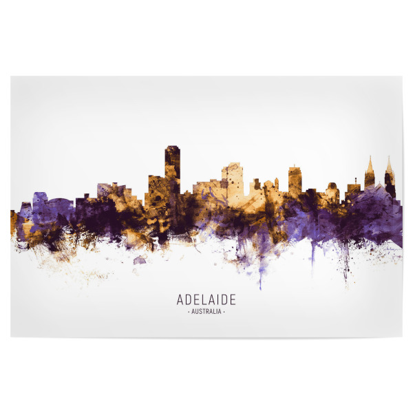 Poster 30x20 cm "Adelaide Skyline PurpleGold" artboxONE - Städte - Adelaide,Australia,Skyline,Cityscape,Stadtbild,Watercolor,City