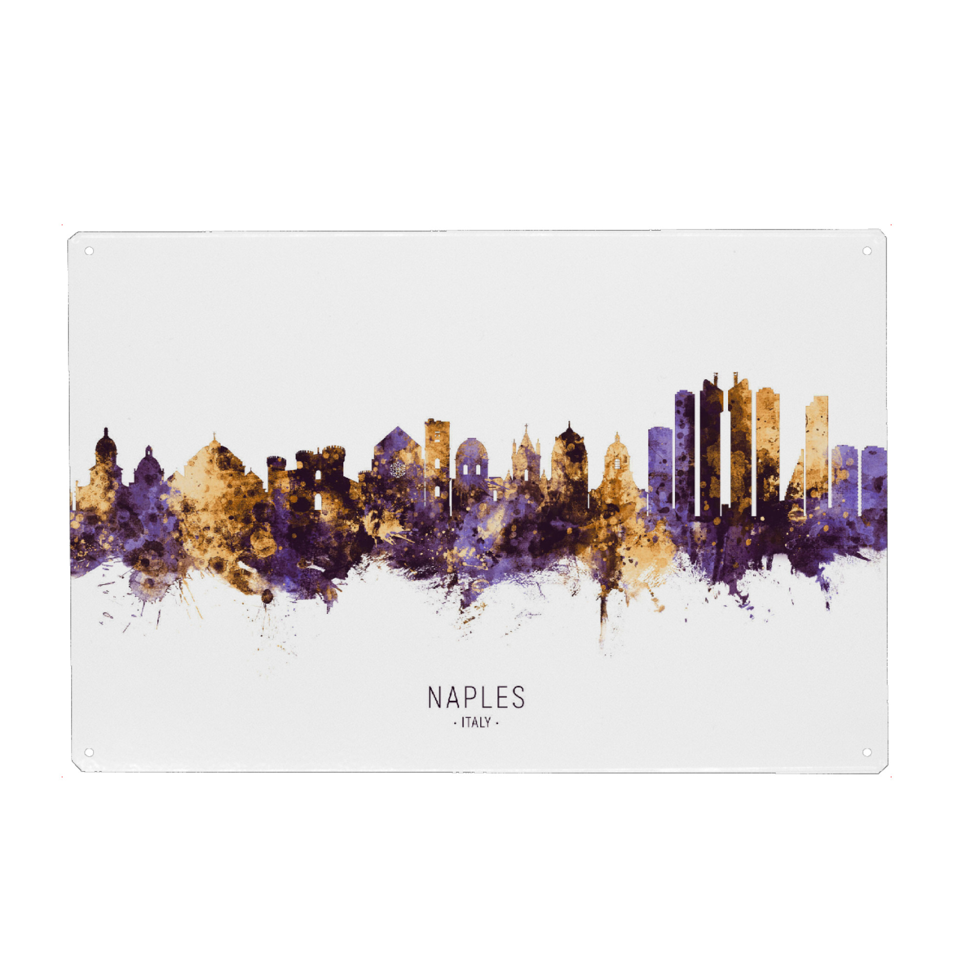 Metall Poster "Naples Italy Skyline PurpleGold" artboxONE - Städte - Naples,Italy,Skyline,Cityscape,Stadtbild,Watercolor,City - Blechschild