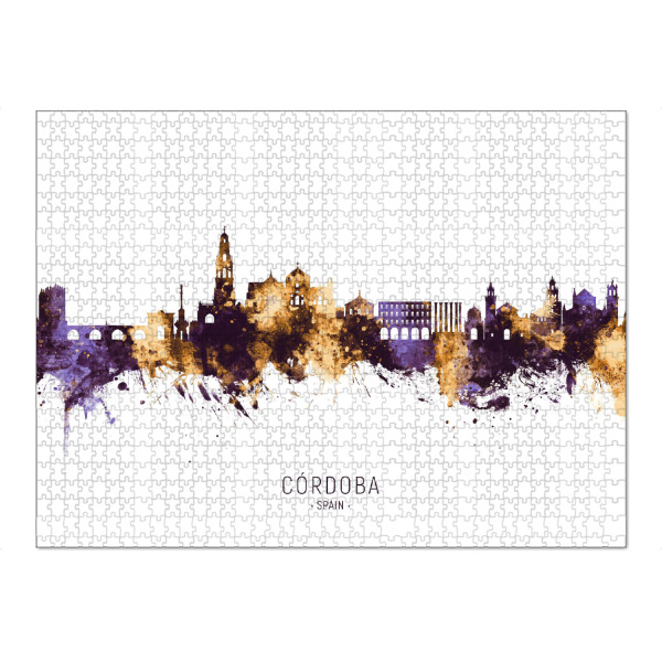 Puzzle Ravensburger "Cordoba Spain Skyline PurpleGold" artboxONE - Städte - Córdoba,Spain,Skyline,Cityscape,Stadtbild,Watercolor,City - Bild córdoba