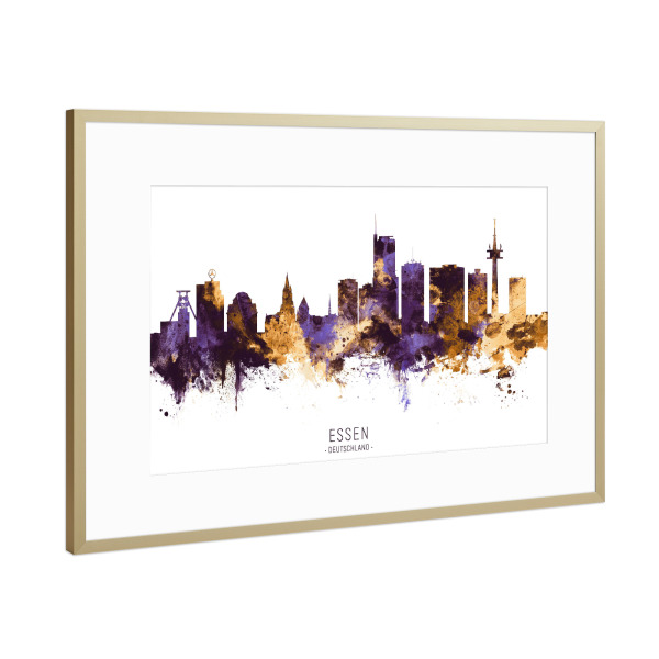 Poster mit Rahmen Gold "Essen Germany Skyline PurpleGold" artboxONE - Städte,Städte / Dresden