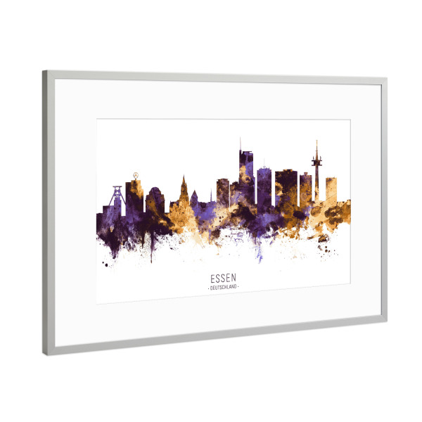 Poster mit Rahmen Silber "Essen Germany Skyline PurpleGold" artboxONE - Städte,Städte / Dresden