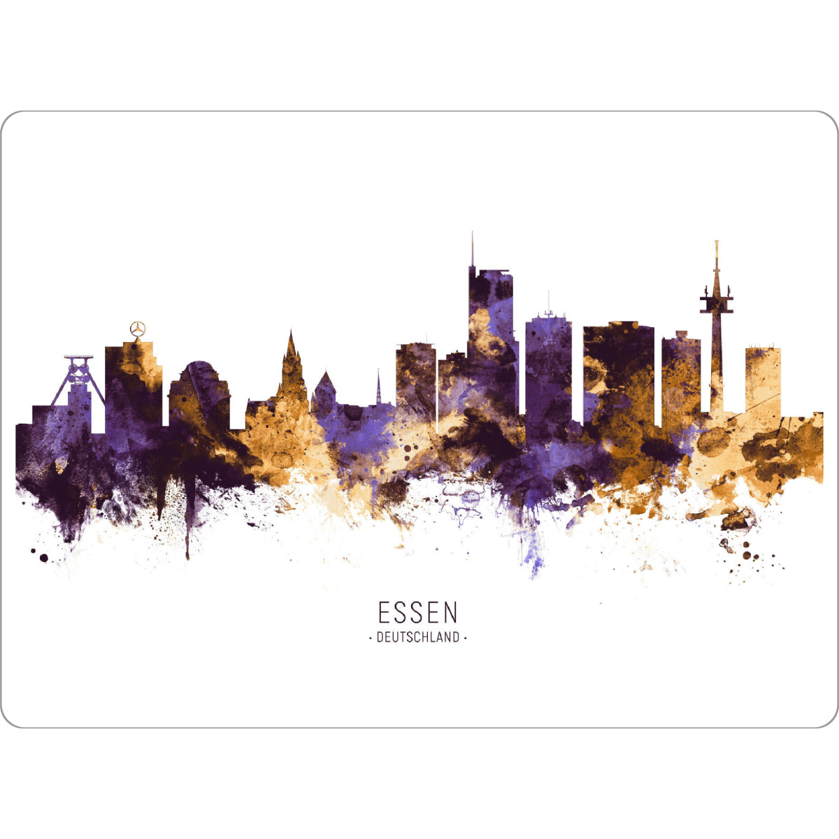 Tischset "Essen Germany Skyline PurpleGold" artboxONE - Städte,Städte / Dresden - Essen,Deutschland,Skyline,Cityscape,Stadtbild,Watercolor,City