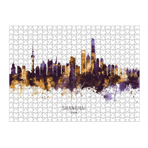 Puzzle Ravensburger "Shanghai China Skyline PurpleGold" artboxONE - Städte / Shanghai - Shanghai,China,Skyline,Cityscape,Stadtbild,Watercolor,City