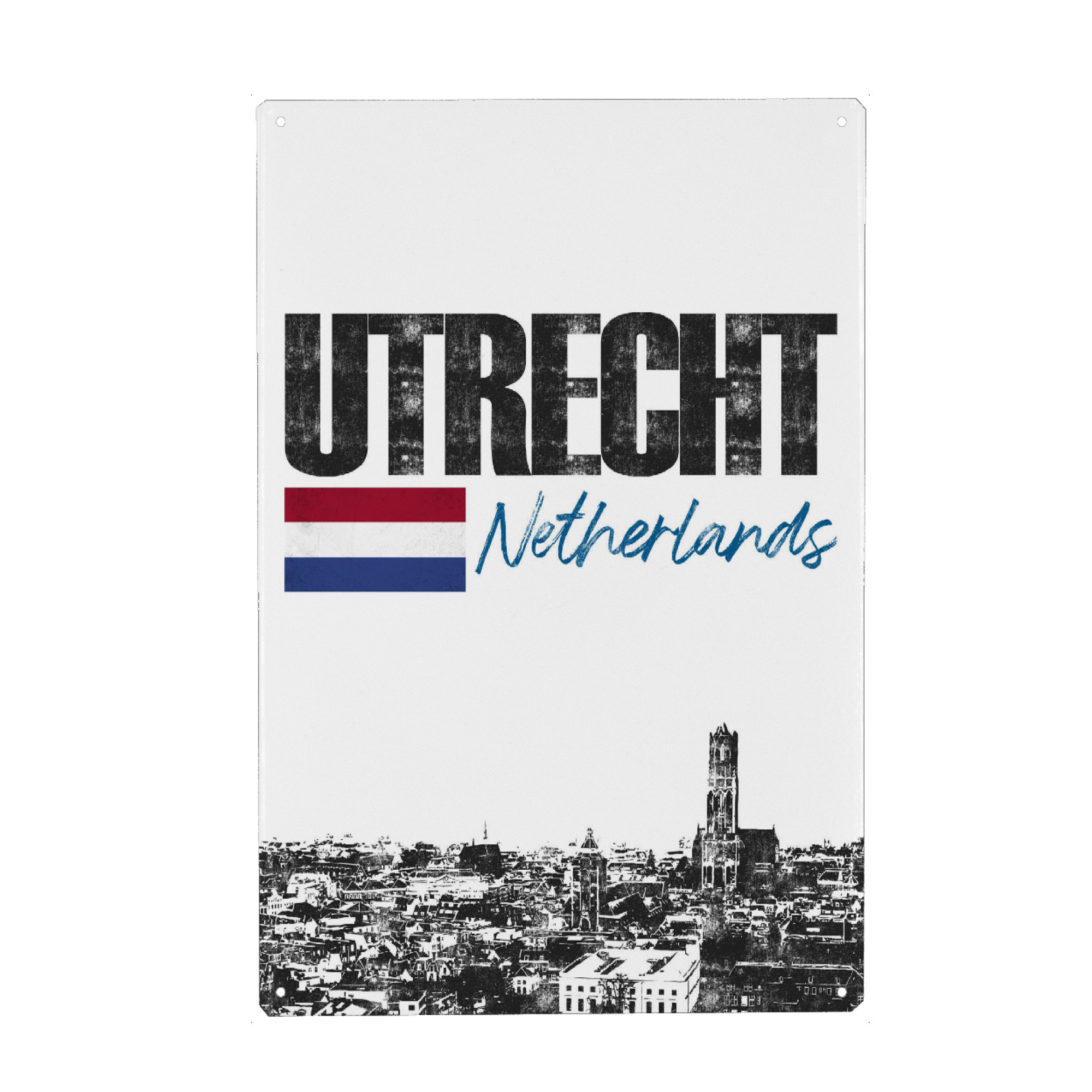 Metall Poster "Utrecht Skyline minimalistisch" artboxONE - Städte,Schwarzweiß - Holland,Niederlande,Reise,Urlaub,Stadt,Europa,Utrecht,Flagge,Typo