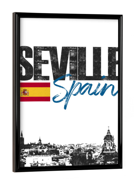 Poster mit schwarzem Rahmen "Sevilla Skyline minimalistisch" artboxONE - Städte,Schwarzweiß