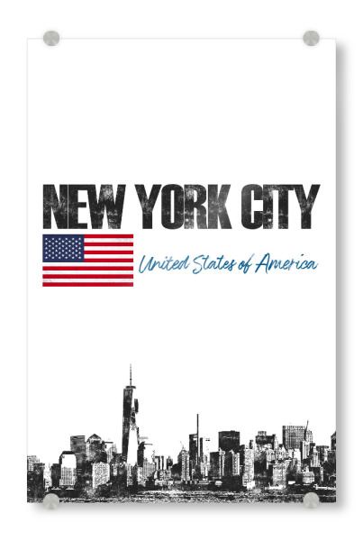 Acrylglasbild "New York City I" artboxONE - Städte,Städte / New York,Schwarzweiß - Usa,Amerika,Staat,Stadt,Liberty,Flagge,Newyork,Typo,Skyline