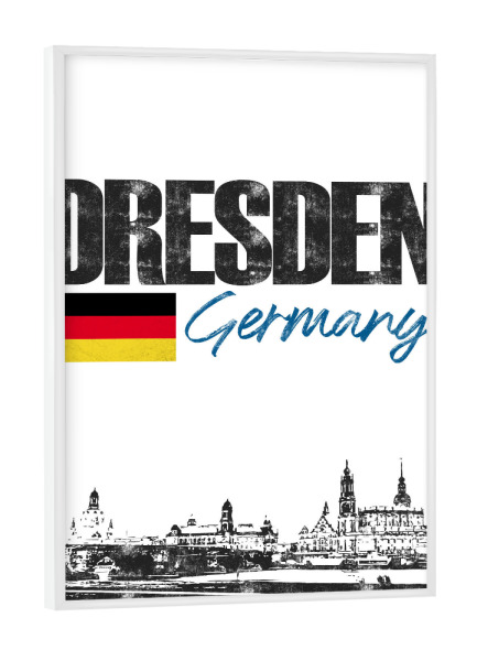 Poster mit weißem Rahmen "Dresden Skyline minimalistisch" artboxONE - Schwarzweiß,Städte / Dresden