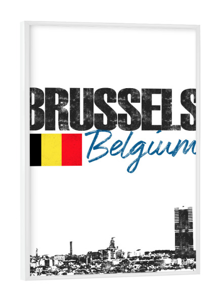 Poster mit weißem Rahmen "Brüssel Skyline minimalistisch" artboxONE - Städte,Schwarzweiß