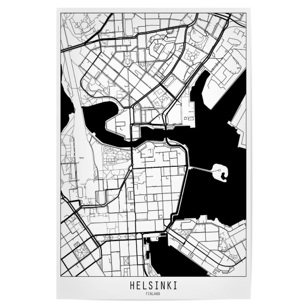 Poster 30x20 cm "Helsinki map minimal" artboxONE - Städte,Reise,Schwarzweiß,Kartografie