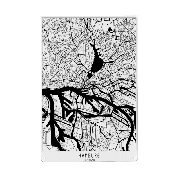 Holzbild "Hamburg map minimal" artboxONE - Städte,Städte / Hamburg,Reise,Schwarzweiß,Kartografie