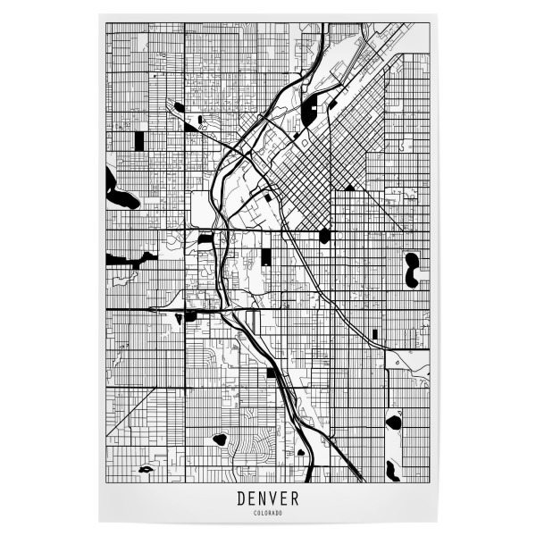 Poster 30x20 cm "Denver map minimal" artboxONE - Städte,Reise,Schwarzweiß,Städte / Weitere,Kartografie
