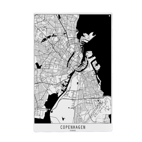 Holzbild "Copenhagen map minimal" artboxONE - Städte,Reise,Schwarzweiß,Städte / København,Kartografie
