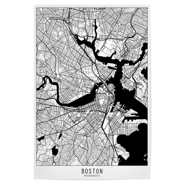 Poster 30x20 cm "Boston map minimal" artboxONE - Städte,Reise,Schwarzweiß,Städte / Boston,Kartografie