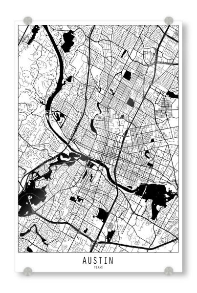 Acrylglasbild "Austin map minimal" artboxONE - Städte,Reise,Schwarzweiß,Städte / Weitere,Kartografie