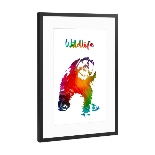Poster mit Rahmen Schwarz (Metallic) "Orang Utan" artboxONE - Tiere - Affe,Tiere,Zoo,Urwald,Kinder,Familie,Natur,Wildlife,Bunt,Orang utan
