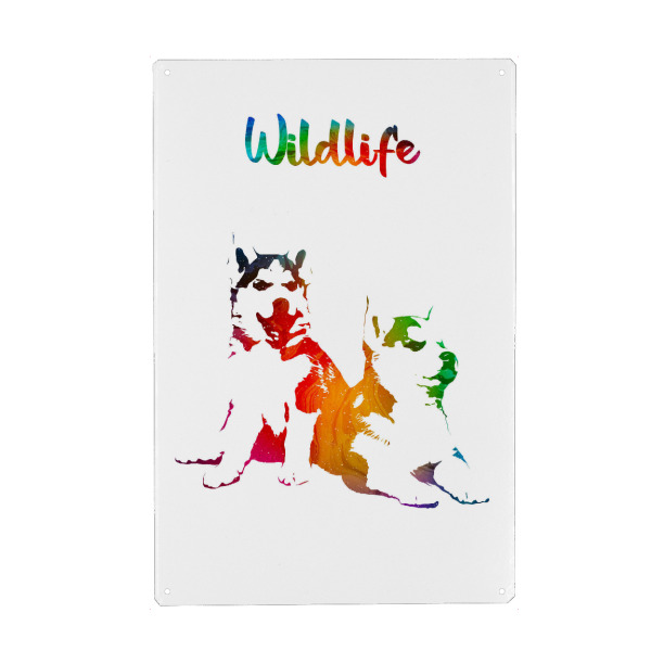 Holzbild "Huskywelpen" artboxONE - Tiere - Tiere,Wild,Kinder,Familie,Natur,Wildlife,Welpe,Haustier,Hund,Schlittenhund,Bunt,Husky