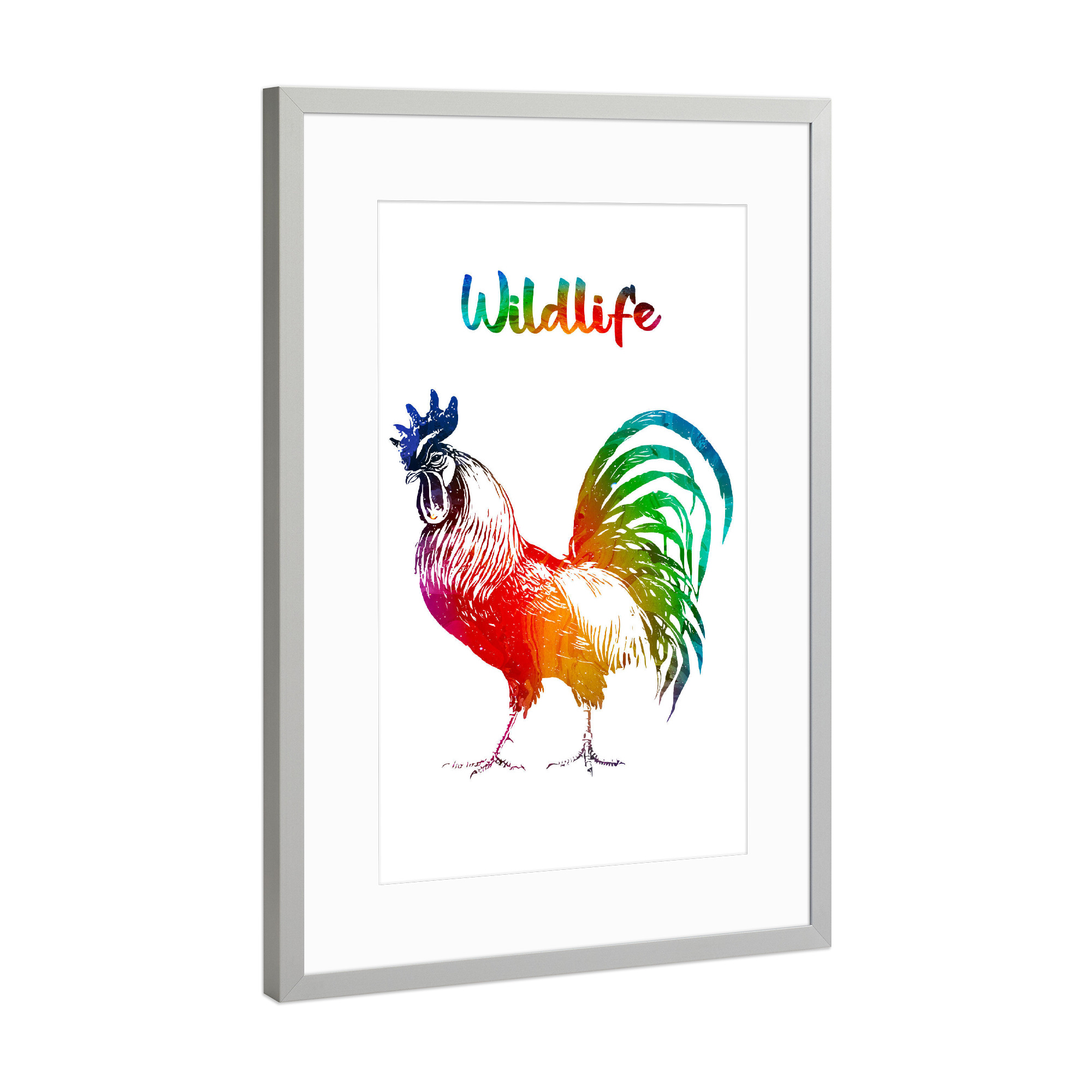 Poster mit Rahmen Silber "Stolzer Hahn" artboxONE - Tiere - Tiere,Zoo,Bauernhof,Wild,Kinder,Natur,Wildlife,Haustier,Bunt,Hahn
