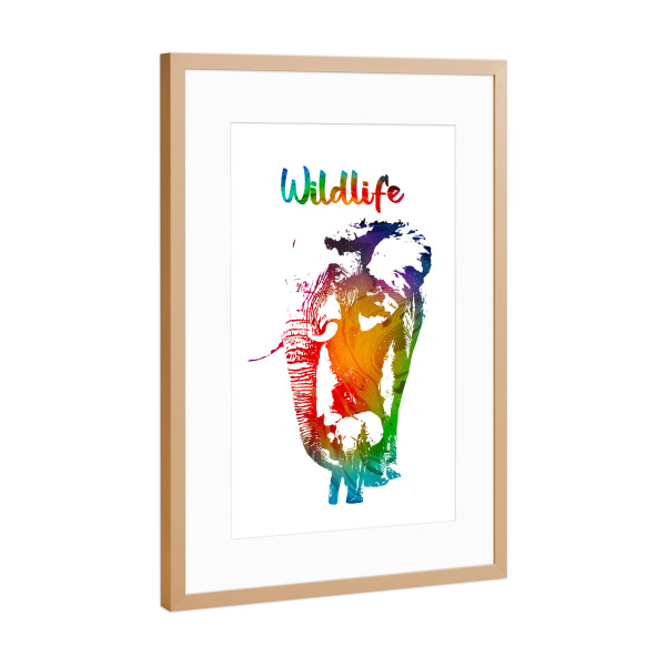 Poster mit Rahmen Kupfer "Elefant mit Jungtier" artboxONE - Tiere - Tier,Zoo,Wild,Kinder,Natur,Familie,Wildlife,Afrika,Asien,Herde,Elefant,Bunt
