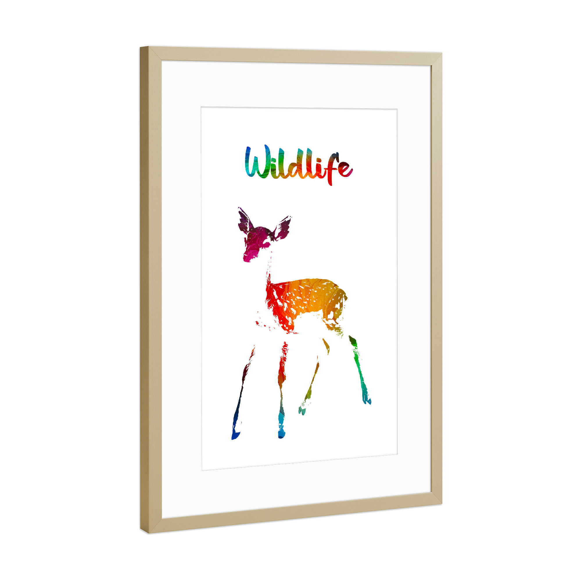 Poster mit Rahmen Gold "Rehkitz Bambi" artboxONE - Tiere - Tiere,Zoo,Wild,Wald,Kinder,Natur,Wildlife,Bunt,Reh,Bambi