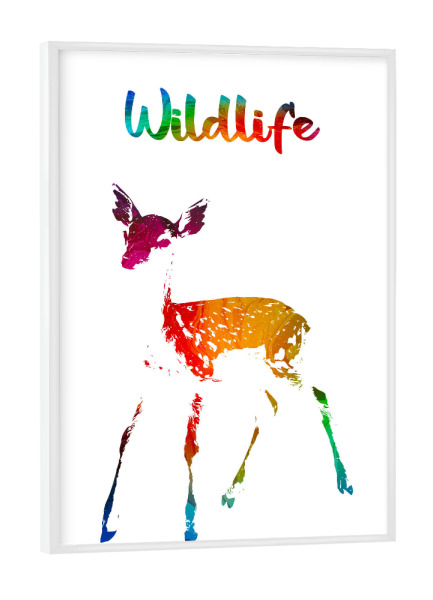 Poster mit weißem Rahmen "Rehkitz Bambi" artboxONE - Tiere - Tiere,Zoo,Wild,Wald,Kinder,Natur,Wildlife,Bunt,Reh,Bambi
