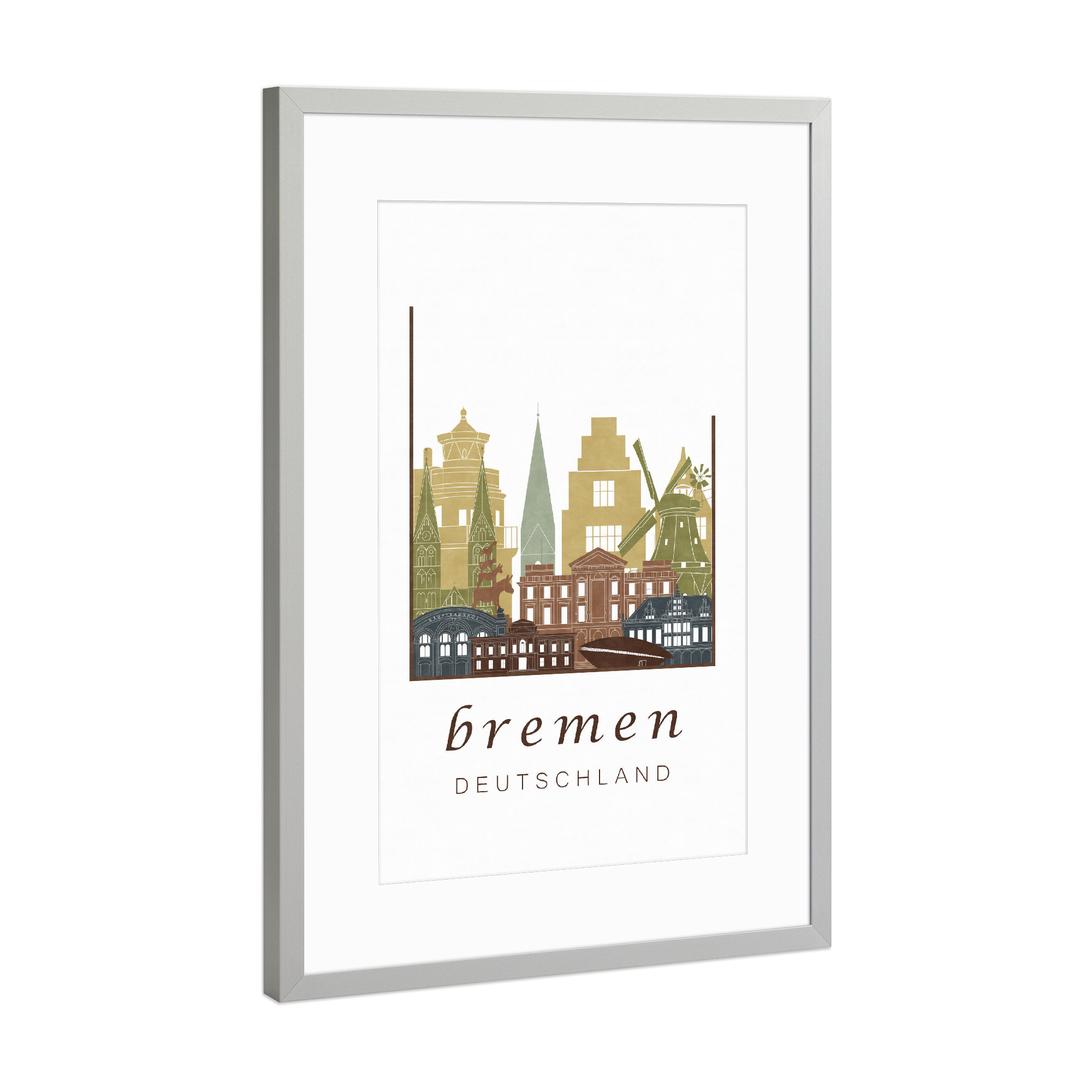 Poster mit Rahmen Silber "Bremen skyline light brown" artboxONE - Städte,Architektur