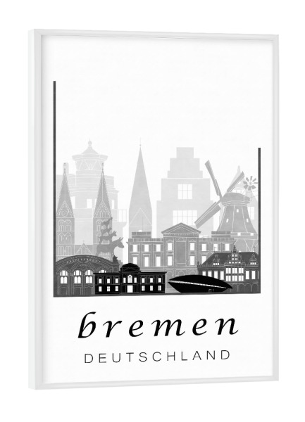 Poster mit weißem Rahmen "Bremen skyline black & white" artboxONE - Städte,Schwarzweiß,Architektur