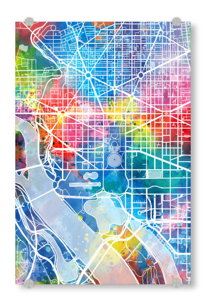 Acrylglasbild "Washington dc map watercolor" artboxONE - Städte,Reise,Abstrakt,Städte / Washington,Kartografie