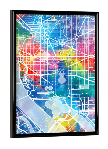 Poster mit schwarzem Rahmen "Washington dc map watercolor" artboxONE - Städte,Reise,Abstrakt,Städte / Washington,Kartografie